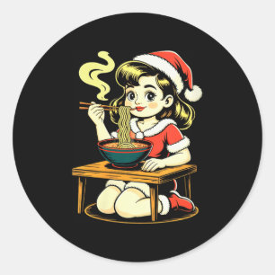 Sticker Rond Femme Anime Ramen Noël Kawaii Fille de Père Noël M