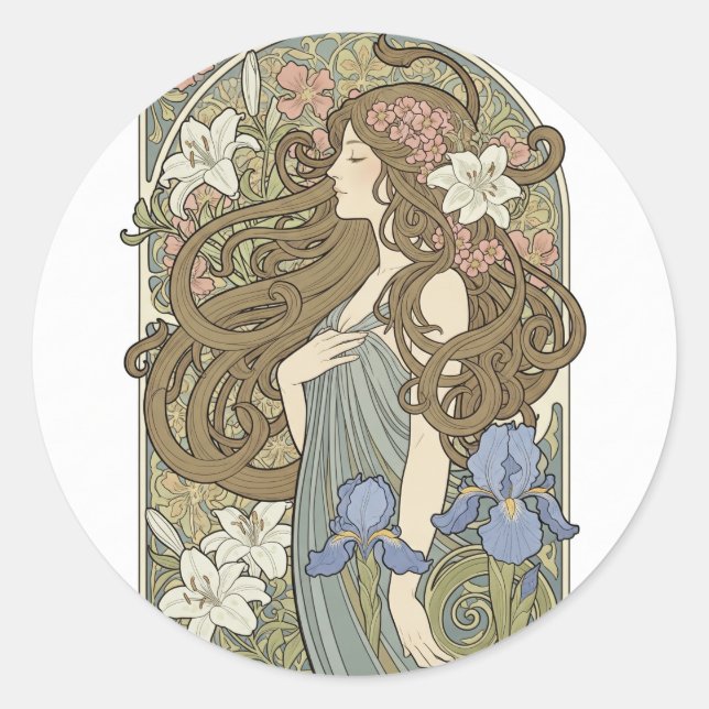 Sticker Rond Femme Art Nouveau gracieuse (Devant)