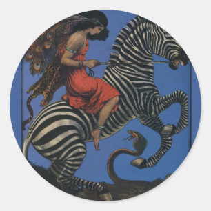 Sticker Rond Femme Art Nouveau Zèbre Vintage