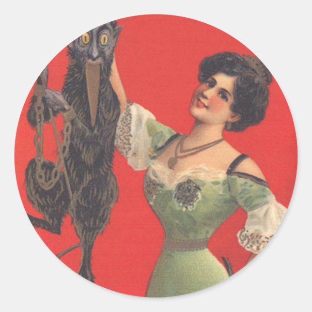 Sticker Rond Femme attrapant Krampus (Devant)