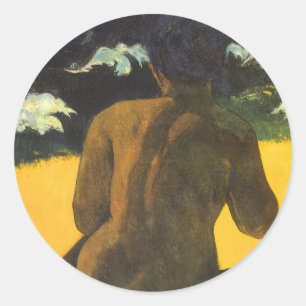 Sticker Rond Femme au bord de la mer par Paul Gauguin, Art Vint
