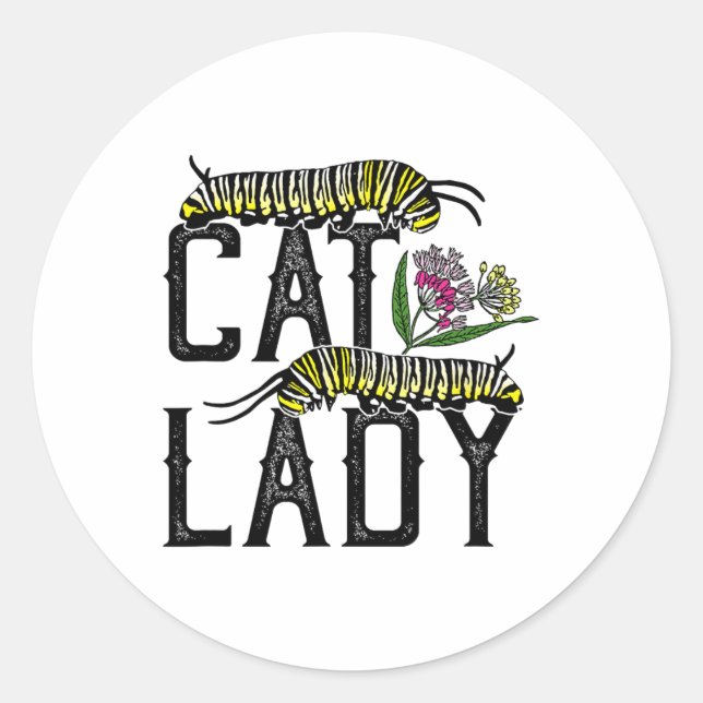 Sticker Rond Femme au chat - Funny Monarch Butterfly (Devant)