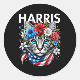 Sticker Rond Femme au chat sans enfant pour le président 2024 D