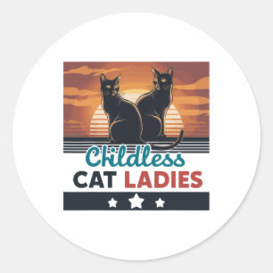 Sticker Rond Femme au chat sans enfants Voter Vintage Enfant sa