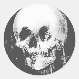 Sticker Rond Femme avec Halloween Réflexion crâne en miroir