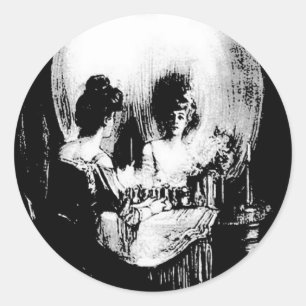 Sticker Rond Femme avec Halloween Réflexion crâne en miroir