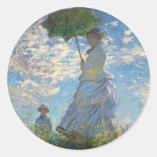 Sticker Rond Femme avec parasol - Madame Monet et son fils