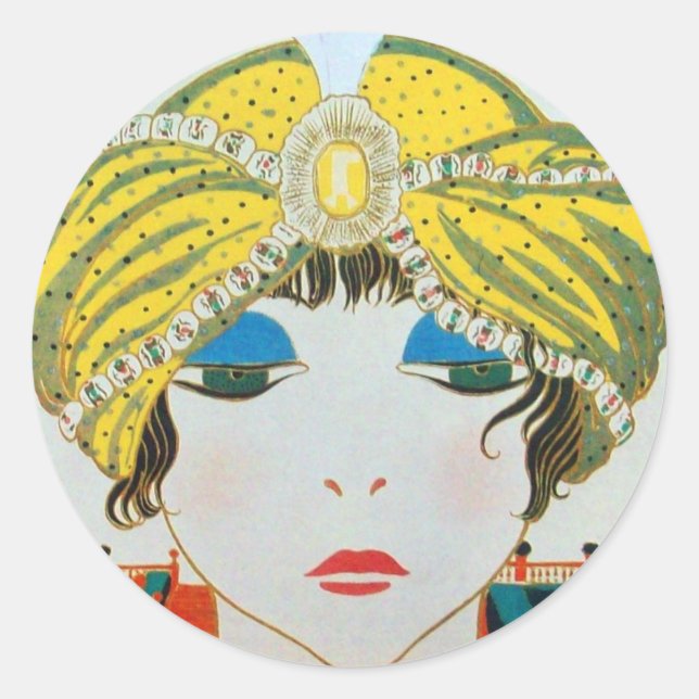 Sticker Rond FEMME AVEC TURBAN JAUNE ORIENTAL / Mode Beauté (Devant)