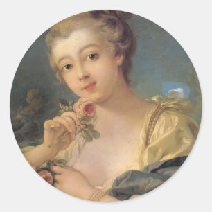 Sticker Rond Femme avec un bouquet des roses par Francois