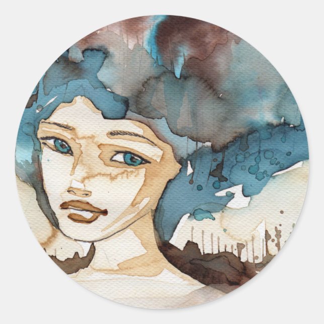 Sticker Rond Femme bleue (Devant)
