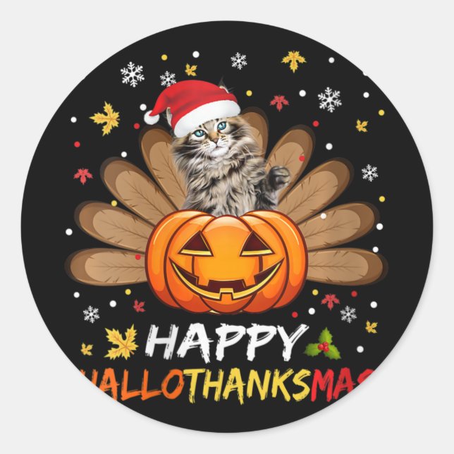 Sticker Rond Femme Chat mignonne Hallothanksmas Halloween que (Devant)