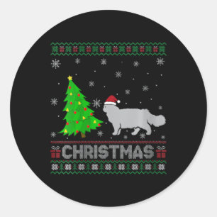 Sticker Rond Femme Chat Perse Xmas Arbre Éclairage Noël laid