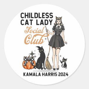 Sticker Rond Femme chatte sans enfants Voter Halloween sorcière