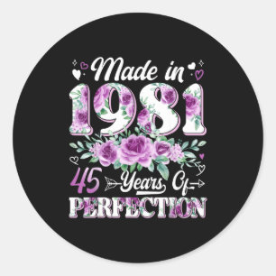 Sticker Rond femme de 45 ans née en 1981 floral 45e anniversair