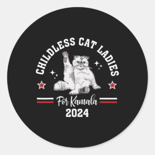 Sticker Rond Femme De Chat Sans Enfant Pour Kamala Harris 2024