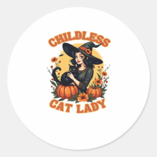 Sticker Rond Femme de chat sans enfant sorcière - drôle chatte
