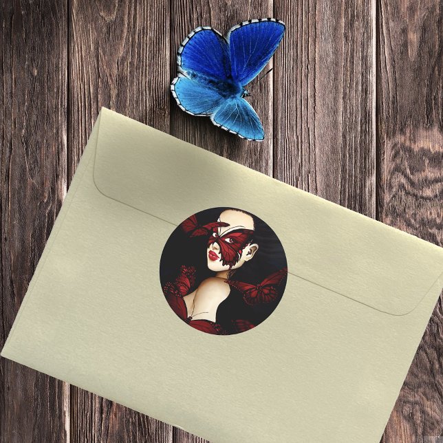 Sticker Rond Femme de fantaisie gothique au masque de papillon  (Créateur téléchargé)