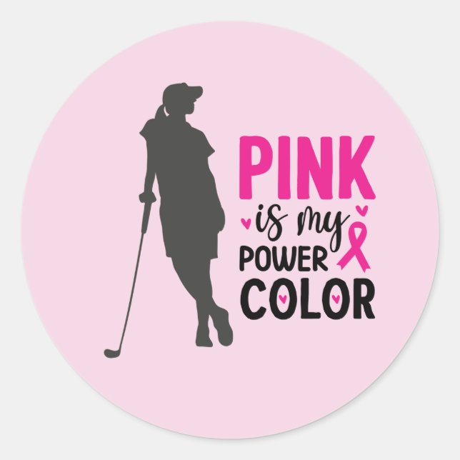 Sticker Rond Femme de golf sur la conscience du cancer du sein  (Devant)