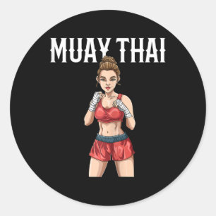 Sticker Rond Femme de Muay Thai - Boxe thaïlandaise et kickboxi