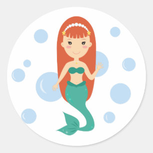 Sticker Rond Femme de sirène agitant parmi les bulles collant r