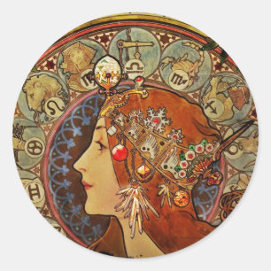Sticker Rond Femme de Zodiak par Mucha