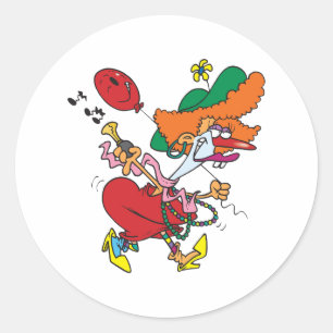 Sticker Rond Femme délirante courant en clown