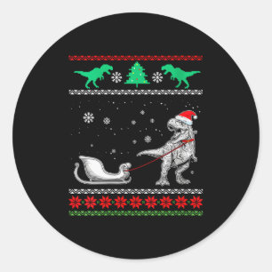 Sticker Rond Femme Dino Sleigh Joyeux Noël Laid Christmas