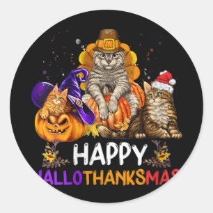 Sticker Rond Femme Drôle Chat Hallothanksmas Halloween Ch