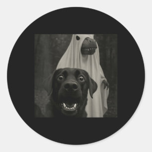 Sticker Rond Femme drôle d'Halloween selfie Black Lab avec