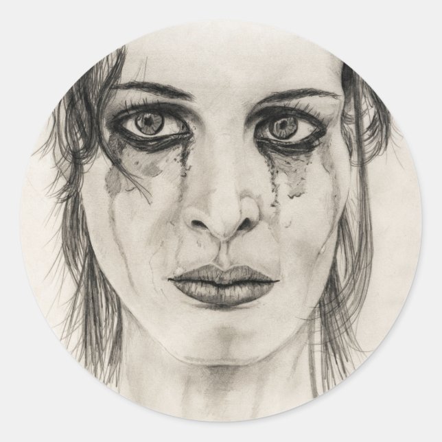 Sticker Rond Femme en Plein - Dessin au crayon (Devant)