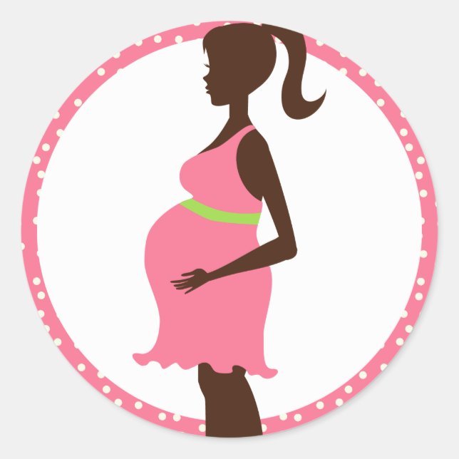 Sticker Rond Femme enceinte tenant le ventre Enveloppe Phoques (Devant)