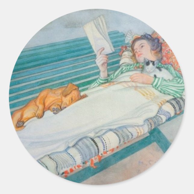 Sticker Rond Femme et chien sur un banc (Devant)