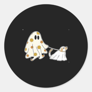 Sticker Rond Femme fantôme de chien amateurs de chien Halloween