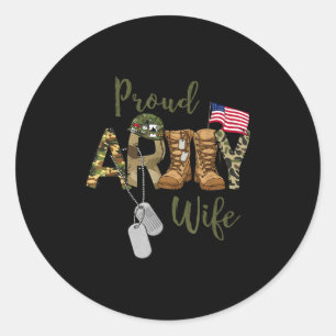 Sticker Rond Femme fière de l'armée, femme militaire avec étiqu
