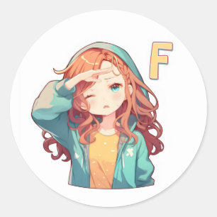 Sticker Rond Femme Fille Anime Lettre F