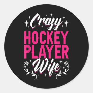 Sticker Rond Femme folle de joueur de hockey Champ de hockey su
