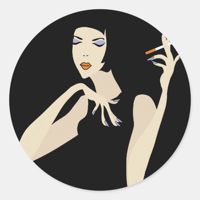 Sticker Rond Femme fumeuse (Devant)