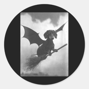 Sticker Rond Femme gothique broom de sorcière à ailes de chauve