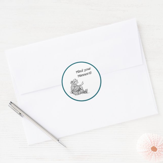 Sticker Rond Femme Grande-mère Donner Conseil Caricature (Enveloppe)