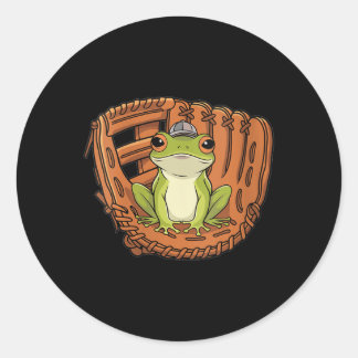 Sticker Rond Femme Grenouille Avec Casque En Baseball Glove Art