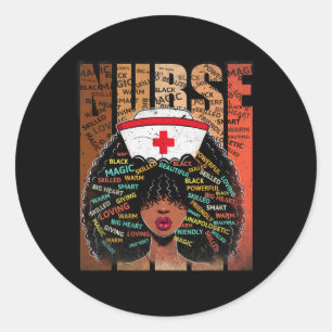 Sticker Rond Femme Infirmière Noire Afro Mélanine Vintage Histo