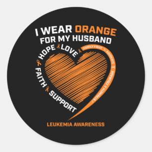 Sticker Rond Femme Je Porte De L'Orange Pour Mon Mari Leukemia