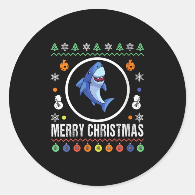 Sticker Rond Femme Joyeux Noël Requin Pull Ugly Noël Tricoté (Devant)