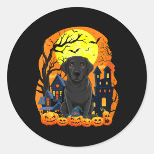 Sticker Rond Femme Labrador Noir Chien Avec Citrouilles Drôle Y