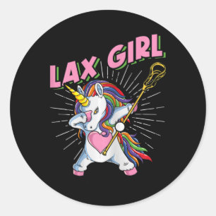 Sticker Rond Femme Lax Fille Dabbing Licorne Avec Lax Bâton Lac