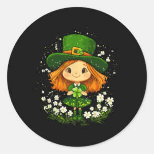 Sticker Rond Femme Leprechaun Shamrock filles Jour de la Saint 