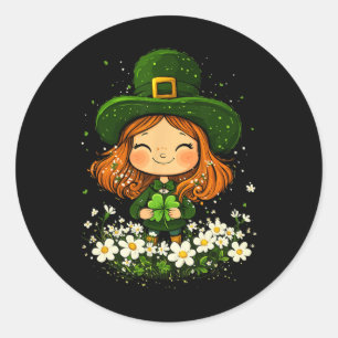 Sticker Rond Femme Leprechaun Shamrock filles Jour de la Saint 