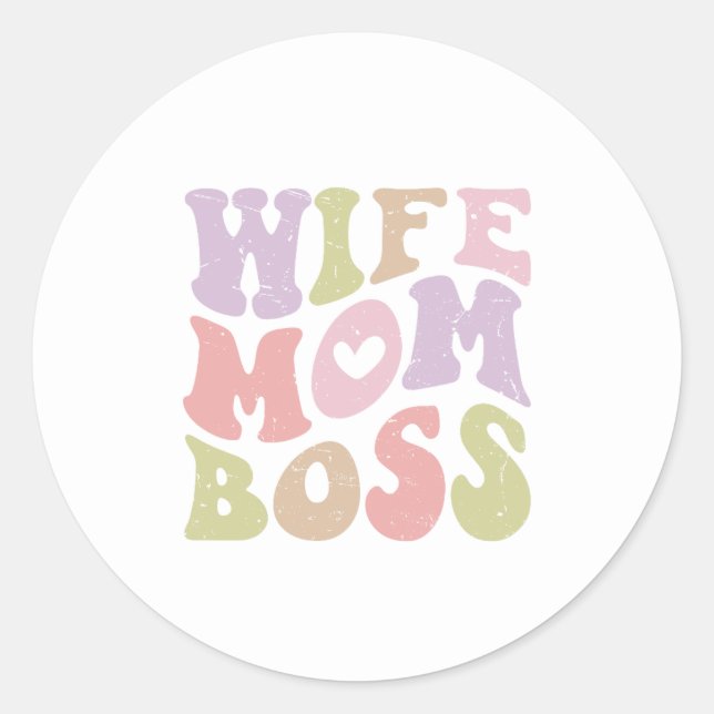 Sticker Rond Femme Maman Boss Retro Script Super Fête des mères (Devant)