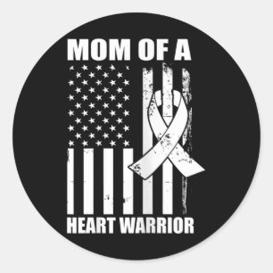 Sticker Rond Femme Maman D'Un Guerrier Du Coeur Maladie Du Coeu