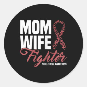 Sticker Rond Femme Maman Femme Fighter Burgundy Ruban Sickle Ce
